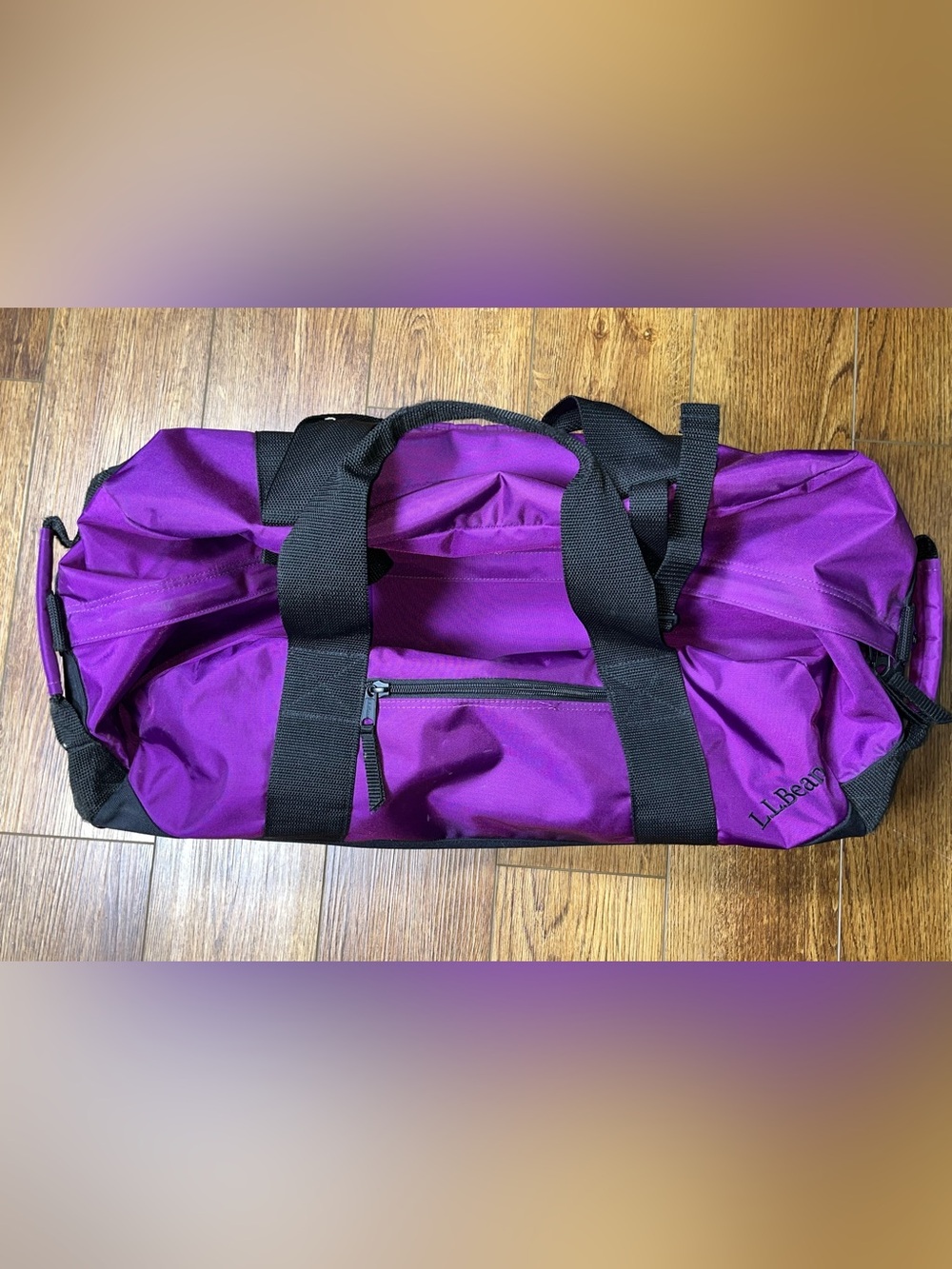 Vintage LL Bean Adventure Roll Duffel Bag Purple Zip Pockets Buckle Close Travel